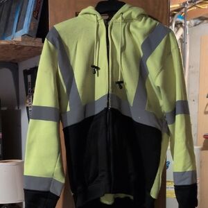 Men's High-Visibility Lime & Black Hooded Performance Jacket (FedEx Logo)